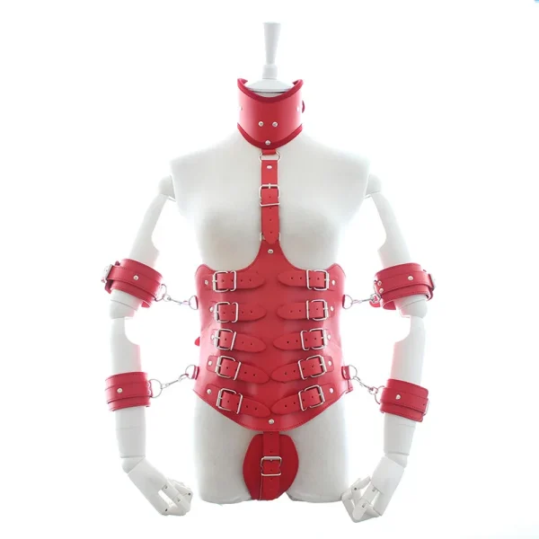 corset BDSM rouge intégral avec col