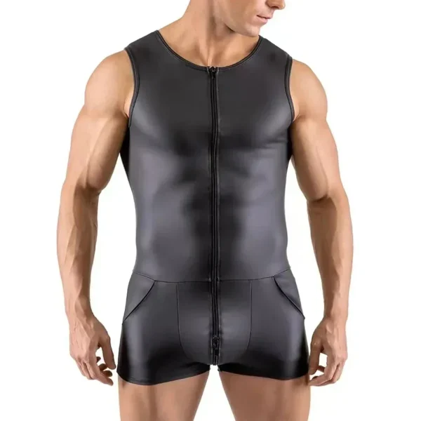 combinaison simili cuir short homme
