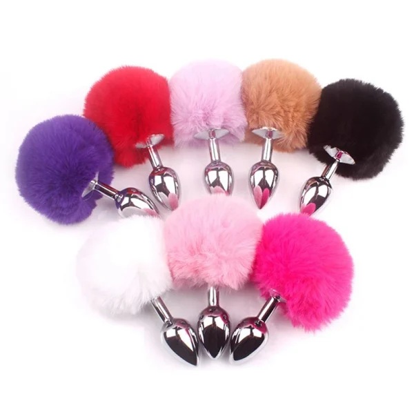 plug métal queue de lapin pompon