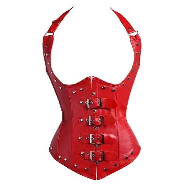 corset BDSM rouge en similicuir